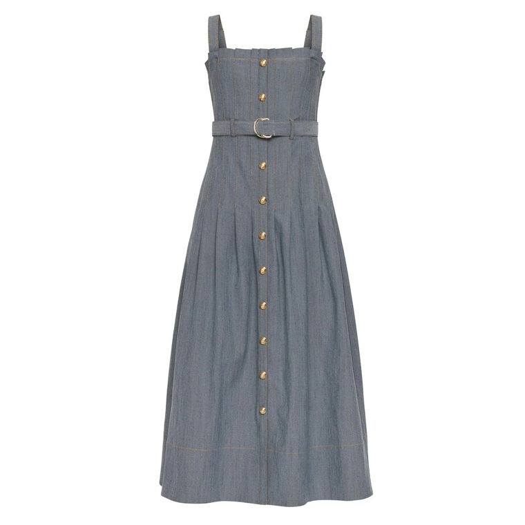 Brawnwen Sleeveless Belted Denim Midi Dress image number null