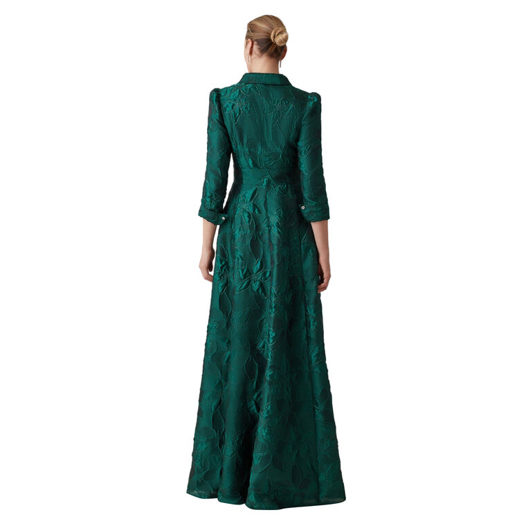 Jacquard Floral Long Sleeve Shirt Waist Gown image number null