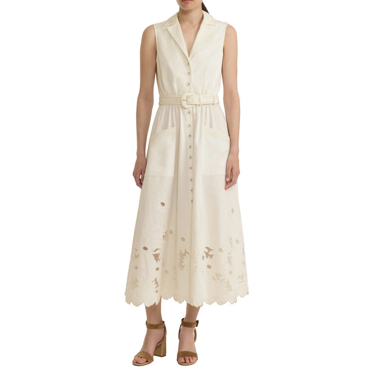 Kirat Sleeveless Belted Tailored Midi Shirt Dress image number null