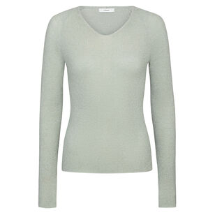 Metallic Ribbed High V-Neck Sweater