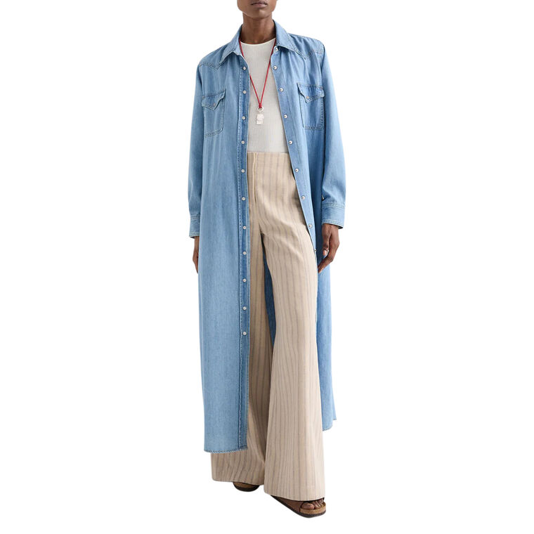 Long Sleeve Cowboy Denim Maxi Dress image number null
