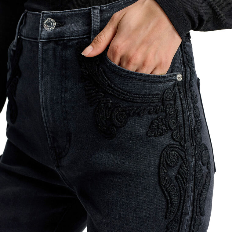 Crosbie Embroidered High-Rise Slim Wide-Leg Jean image number null