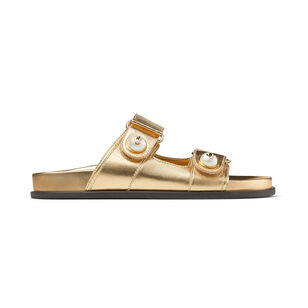 Fayence Two Strap Metallic Nappa Leather Sandal With Pearls