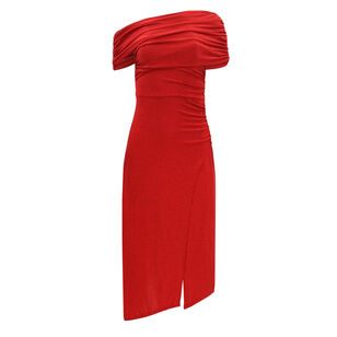 Agustin Ruched Shimmer One-Shoulder Midi Dress