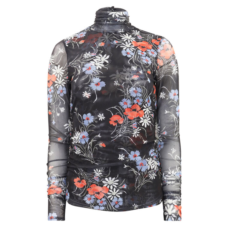 Wild Poppy Shirred Mesh Turtleneck Top image number null