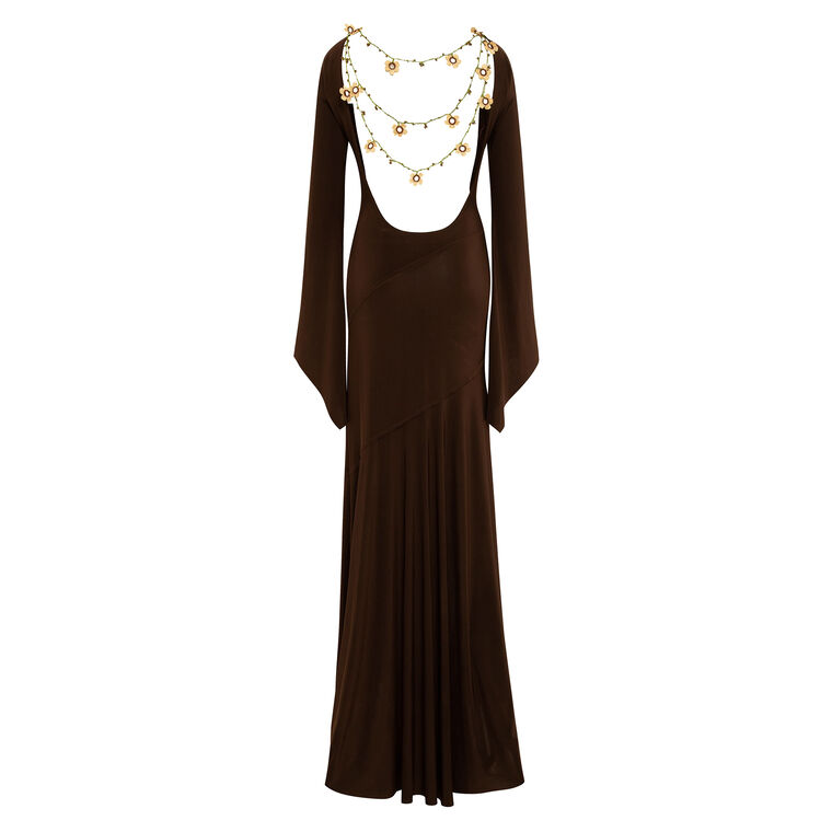 siedrs exclusive alin open-back jersey maxi dress Siedres Alin Embellished Open-Back Maxi Dress In Brown - 50% Off