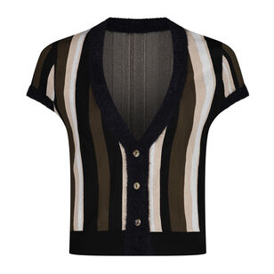 Striped Short Sleeve Knit Top With Contrast Details