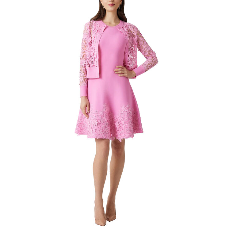 Knit Fit And Flare Lace Trim Dress image number null