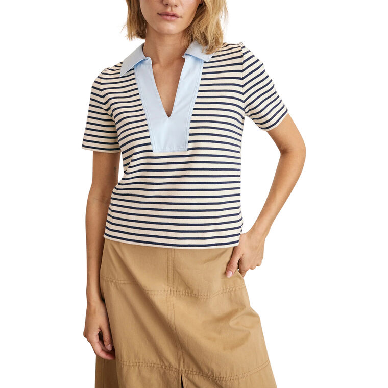 Melanie Striped Short Sleeve Polo Top image number null