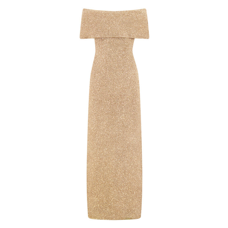 Deedie Sequin Knit Off-The-Shoulder Gown image number null