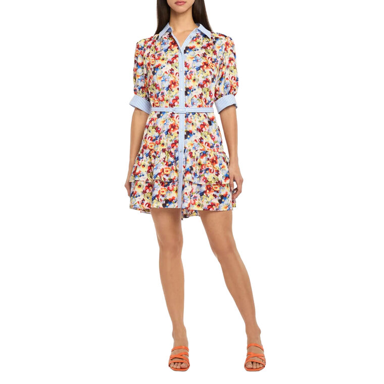 Wildflower Bunch Emry Short Sleeve Belted Mini Dress image number null