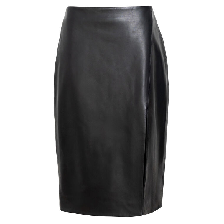 Amance Faux Wrap Leather Skirt With Side Slit image number null