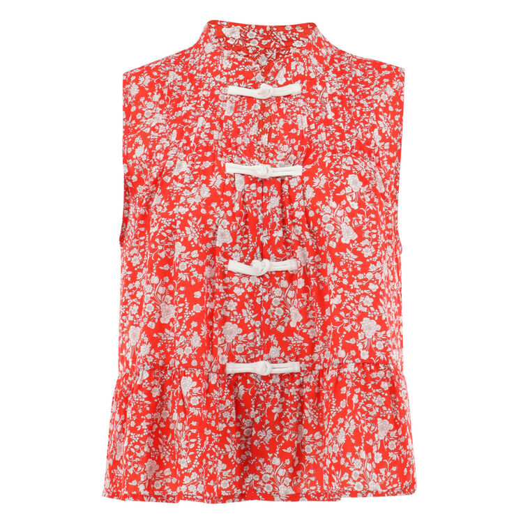 Lucille Liberty Floral Print Sleeveless Knot Top image number null