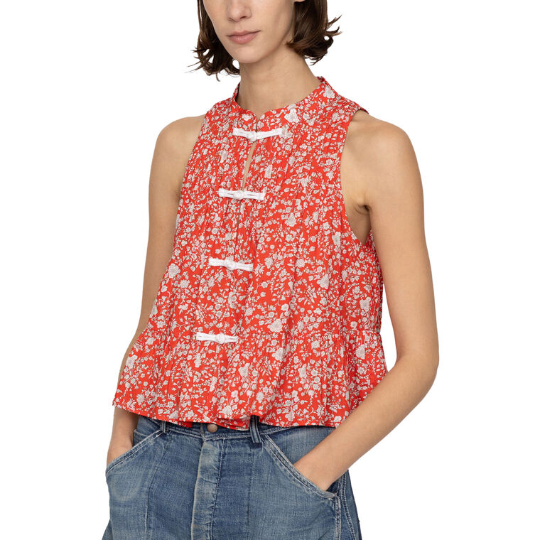 Lucille Liberty Floral Print Sleeveless Knot Top image number null
