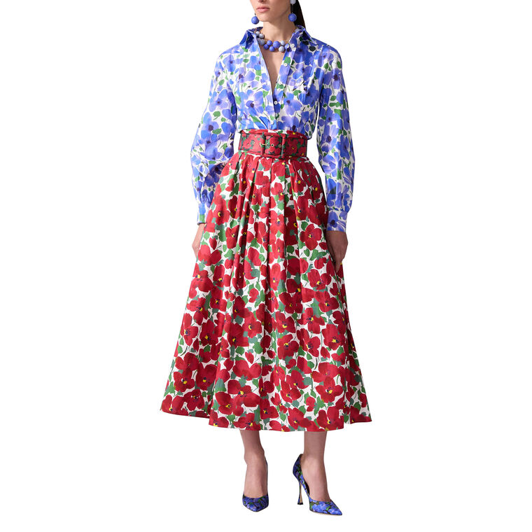 Floral-Print Cummerbund Midi Skirt image number null