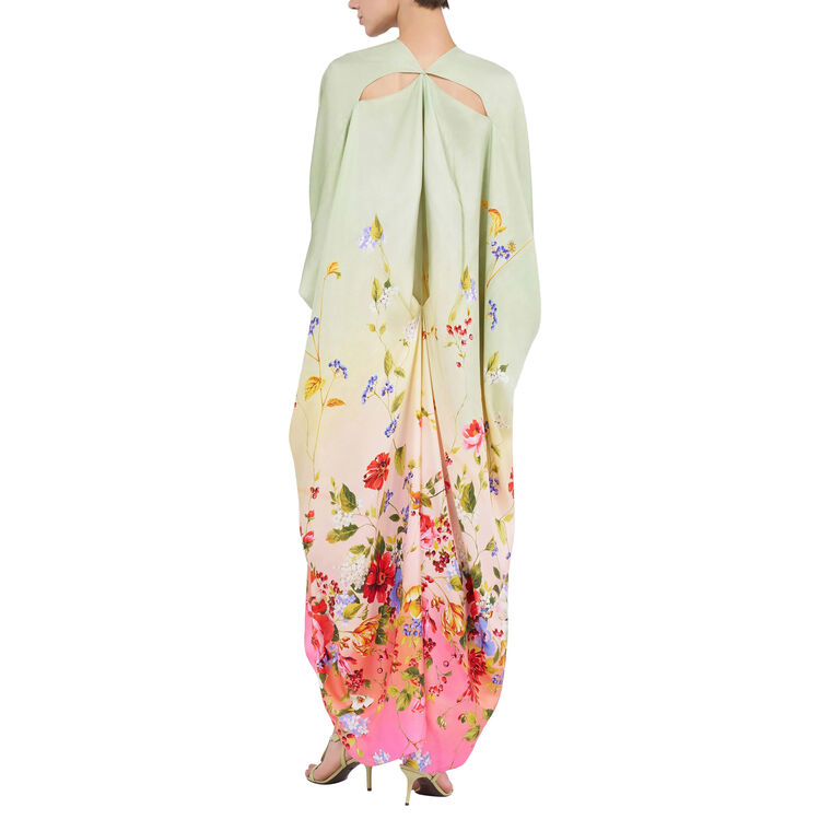 Silk Kaftan With Miami Flowers Print image number null