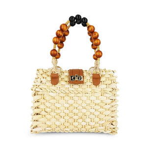 Jamille Woven Straw Bag With Wood Beads