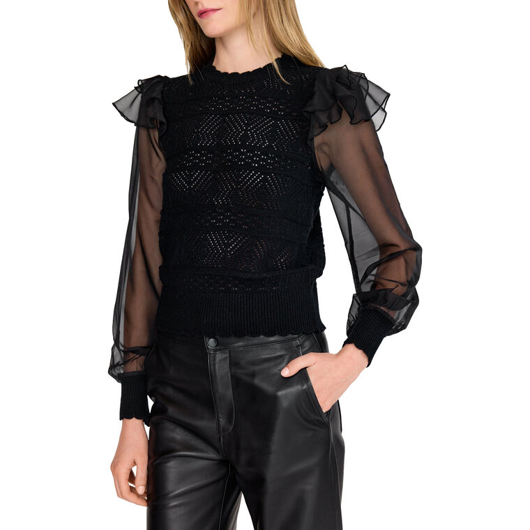 Dahlia Organza Sleeve Open Knit Sweater image number null