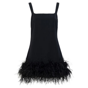 Barton Sleeveless Feather-Trim Mini Dress