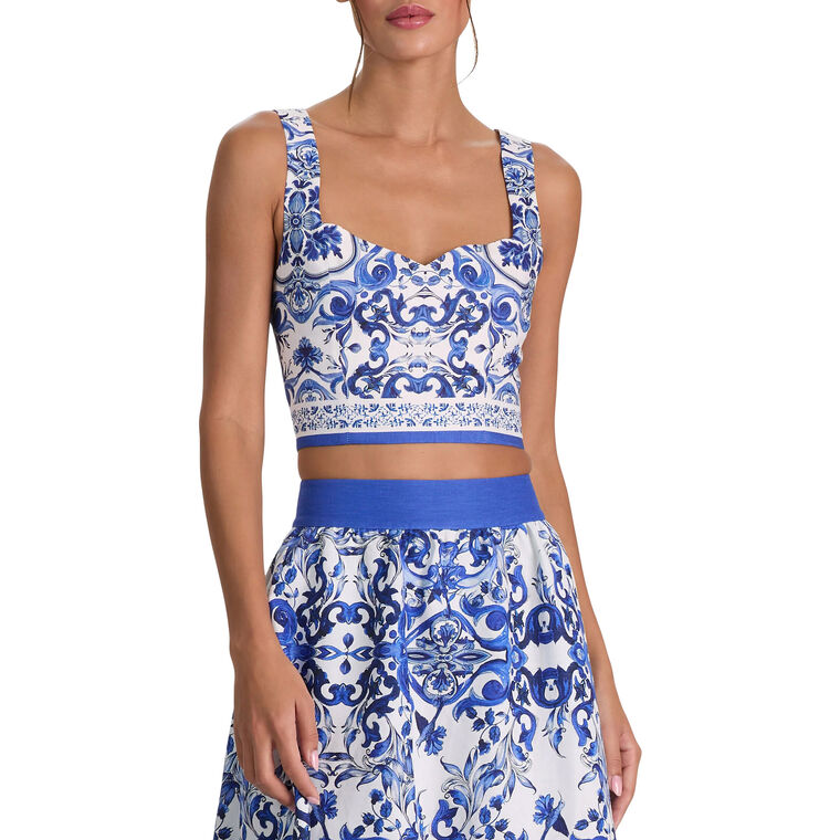 Miriam Sleeveless Sweetheart Linen Cropped Top image number null