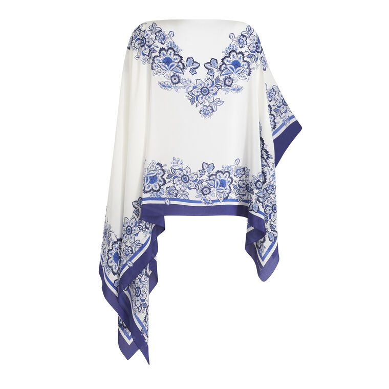 Boxy Floral Silk Poncho image number null