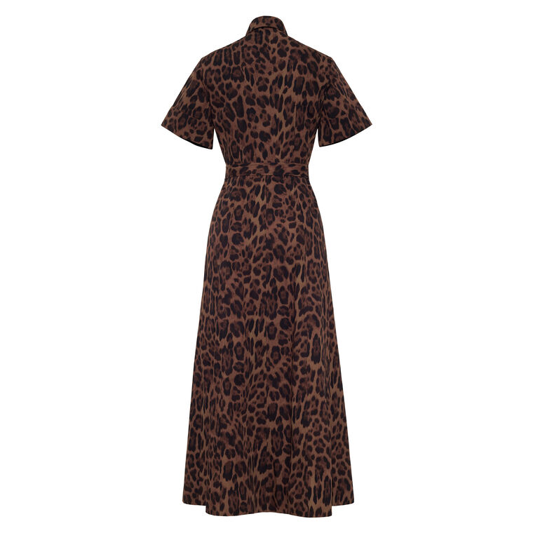 Leighton Short Sleeve Belted Midi Dress In Leopard Printed Poplin image number null