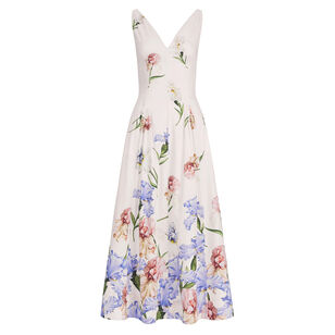 Sleeveless V-Neck Large Iris Degrade Poplin Dress