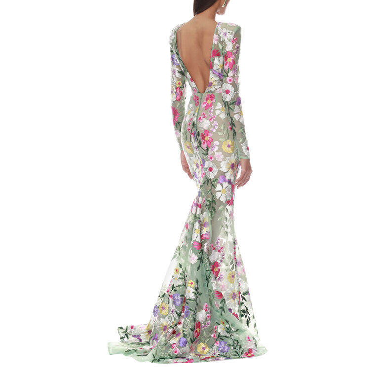 Juliette 3D Floral Embroidered Long Sleeve Gown image number null