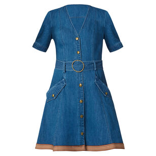Payton Short Sleeve Belted Denim Mini Dress