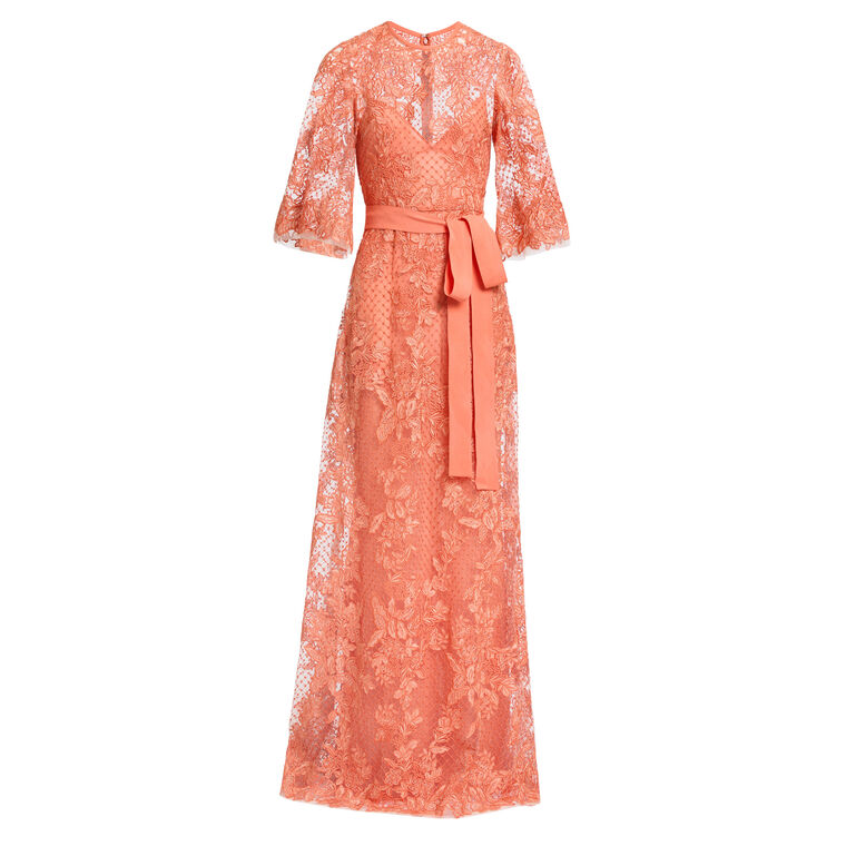 Embroidered Lace Tulle Maxi Dress image number null