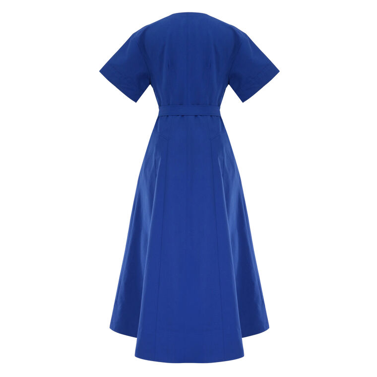 Corinne Short Sleeve Belted Cotton Pleated Midi Dress image number null