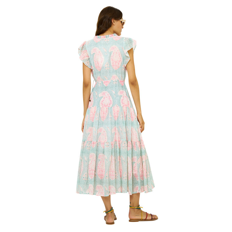 Cinched Flirty Short Sleeve Midi Dress image number null