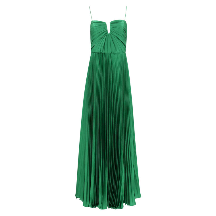 ML Monique Lhuillier Helena Pleated Satin Gown | Tootsies