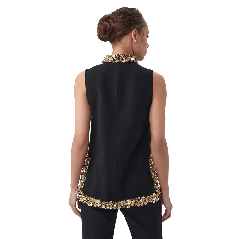 Wonderous 2 Sleeveless Mock Neck Tunic Top With Gold Beading image number null