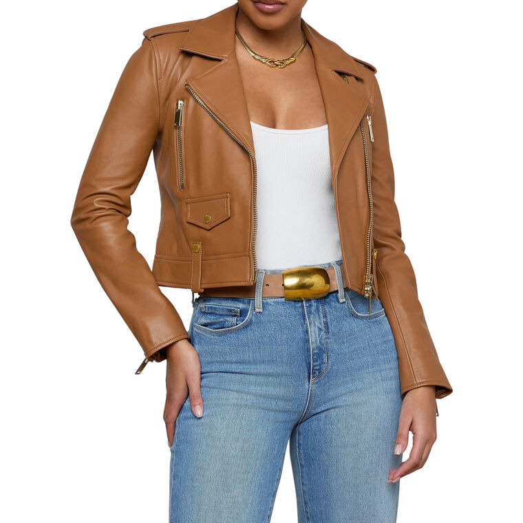 Blakely Cropped Leather Biker Jacket image number null