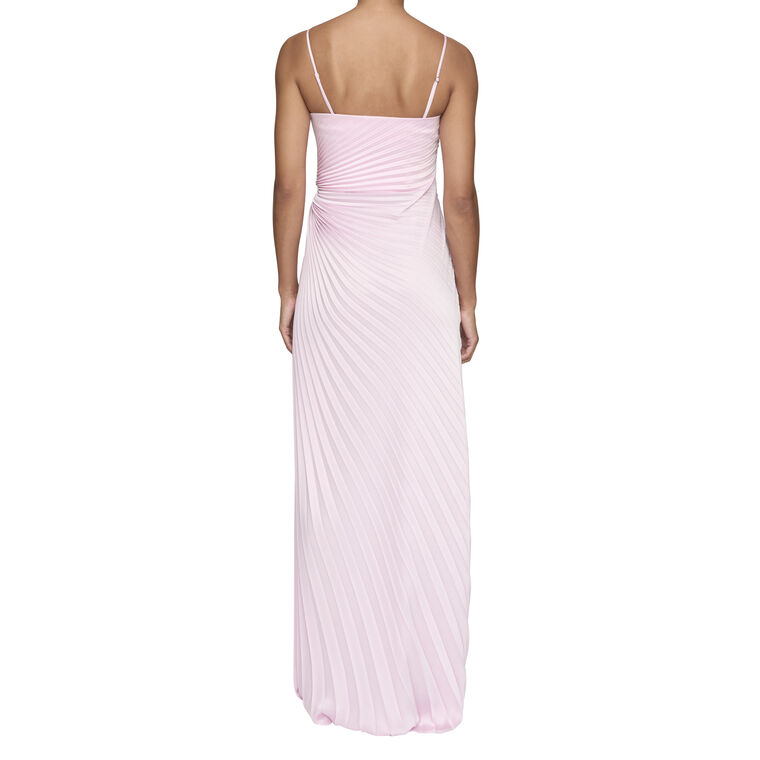 Layla Sleeveless Ruched Pleated Satin Gown image number null