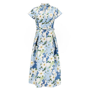 Maritime Belted Cap-Sleeve Midi Dress
