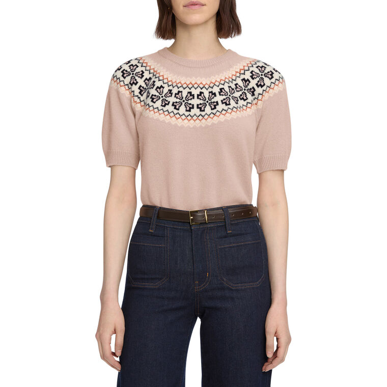The Short Sleeve Cashmere Fairisle Crew Sweater image number null