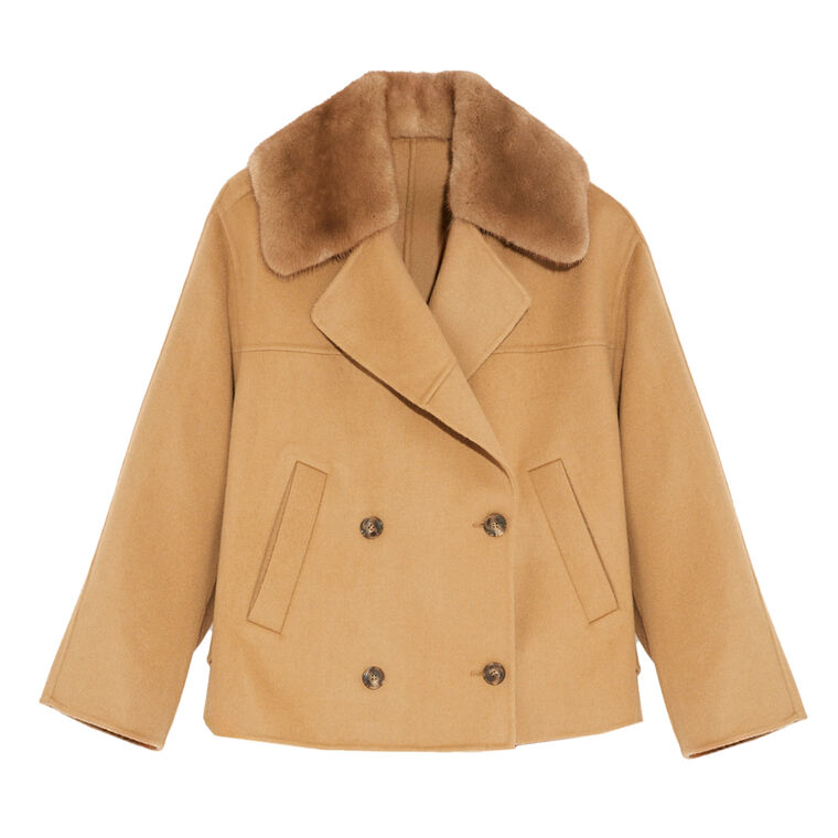Cashmere Blend Pea Jacket With Removable Mink Collar image number null