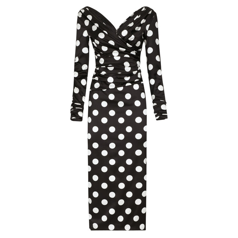 Satin Midi Polka Dot Dress image number null