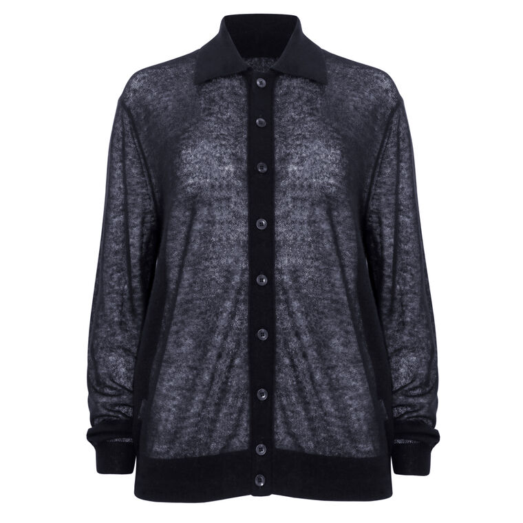 Sheer Sweater Polo Button Cardigan image number null