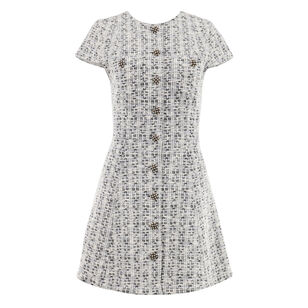 Shiloh Cap Sleeve Button-Front Tweed Mini Dress