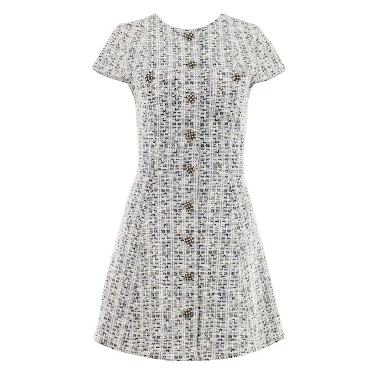 Shiloh Cap Sleeve Button-Front Tweed Mini Dress image number null