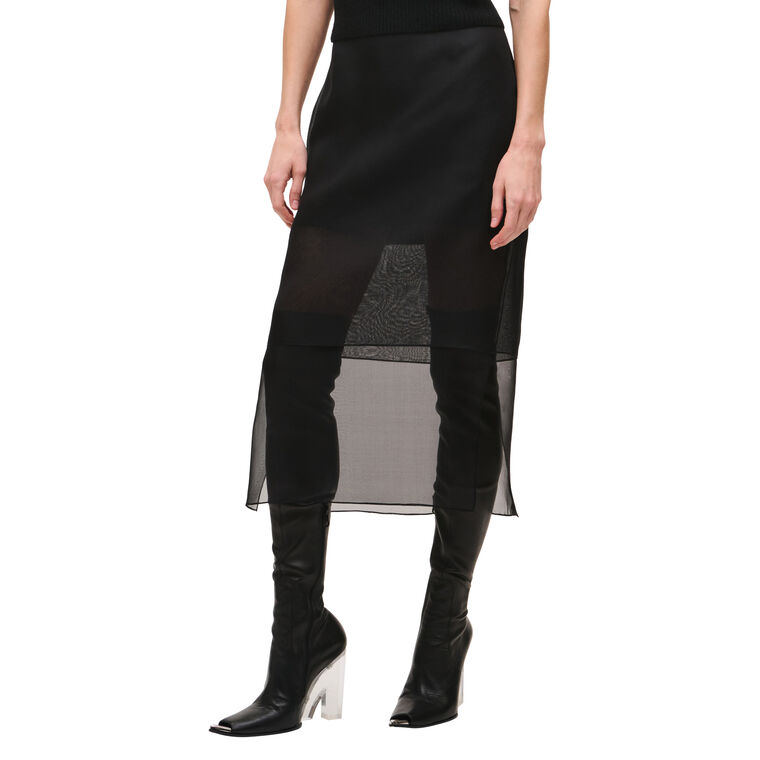 The Brett Pencil Skirt With Sheer Hem Panel image number null