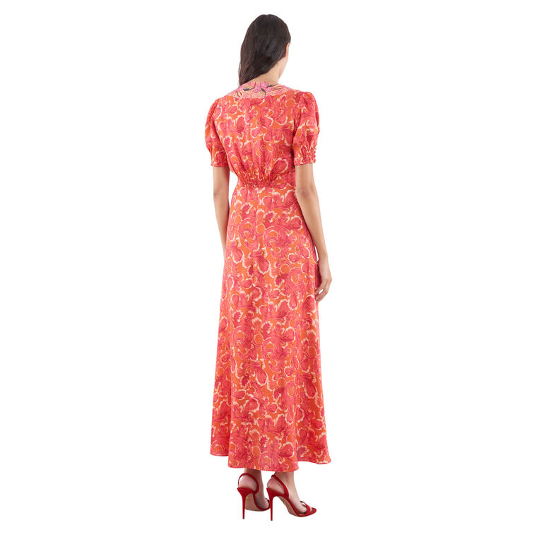 Lea Short Sleeve Silk Satin Midi Dress image number null