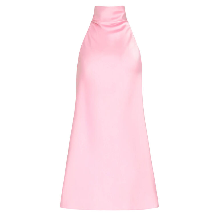 Calypso Sleeveless High Cowl Neck Satin Mini Dress image number null