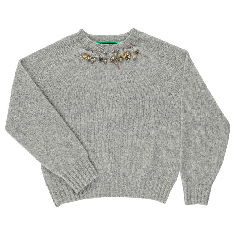 Clark Long Sleeve Embellished Neckline Pullover Sweater image number null