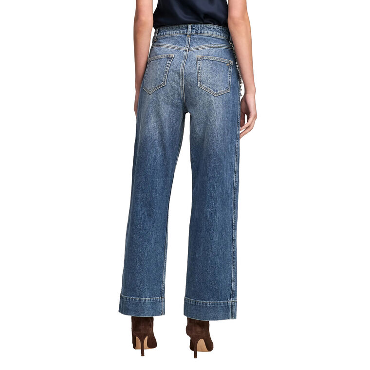 Wide-Leg Pearl Chain Denim Betsy Jeans image number null