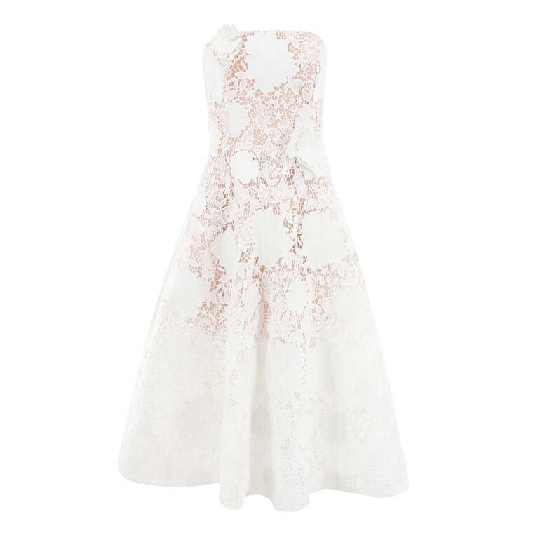 Cassandra Strapless Floral Lace Midi Dress image number null