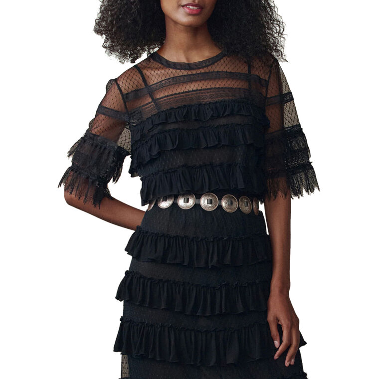 The Winter Mesh Short Sleeve Flounce Top image number null